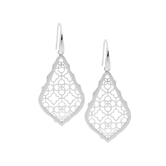 Ellani Stainless Steel Open Tear Filigree Drop Earrings