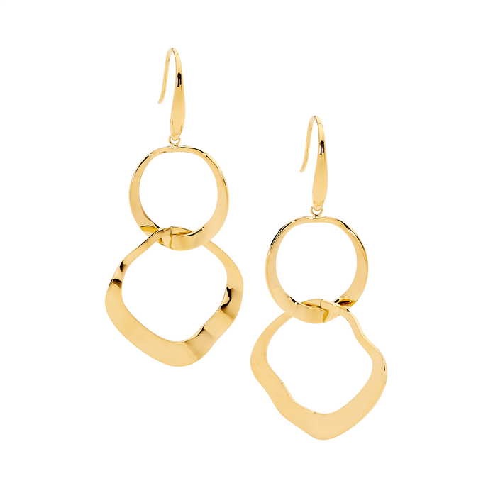 Ellani Stainless Steel Gp Double Open Wave Drop Earrings