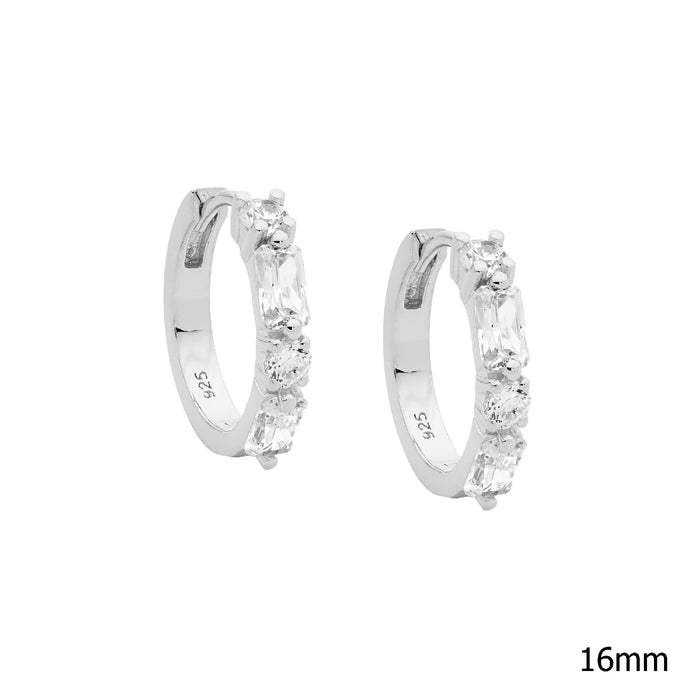 Ellani Sterling Silver White Cz 16mm Hoop Earrings
