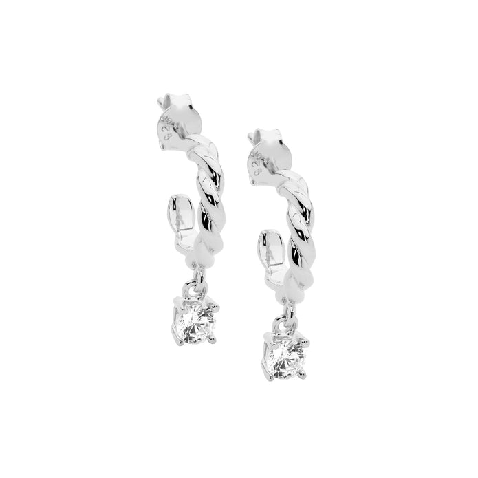 Ellani Sterling Silver Cz 13mm Twist Hoop Drop Earrings