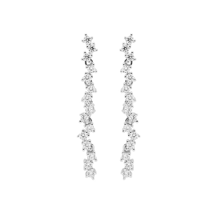 Ellani Sterling Silver White Cz 4cm Stud Drop Earrings
