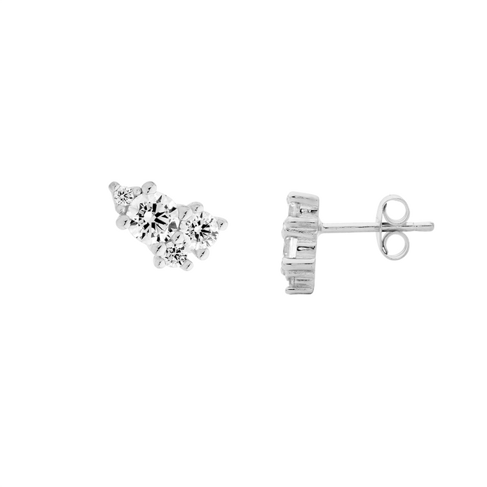 Ellani Sterling Silver Cz Cluster Stud Earrings