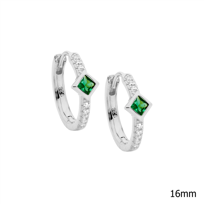 Ellani Sterling Silver Green Cz 16mm Hoop Earrings