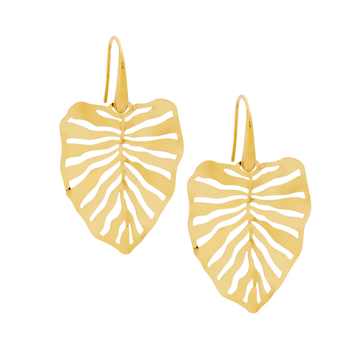 Ellani Stainless Steel Gp 36mm Monstera Leaf Earrings