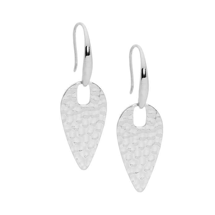 Ellani Stainless Steel Hammered Spear Drop Earrings