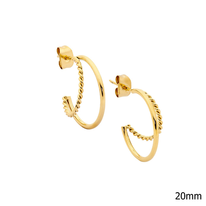 Ellani Stainless Steel Gp 20mm Double Hoop Earrings