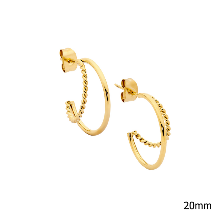 Ellani Stainless Steel Gp 20mm Double Hoop Earrings