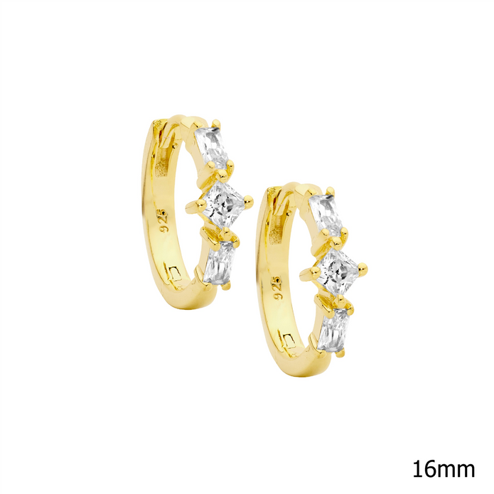 Ellani Sterling Silver Gp Cz Hoop Earrings
