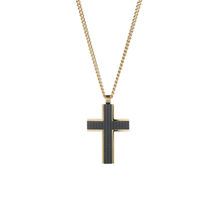 Stainless Steel Ygp Black Chequered Inlay Cross Pendant