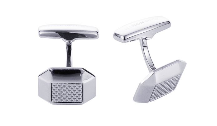 Stainless Steel Octagonal And Silver Fibreglass Cufflinks