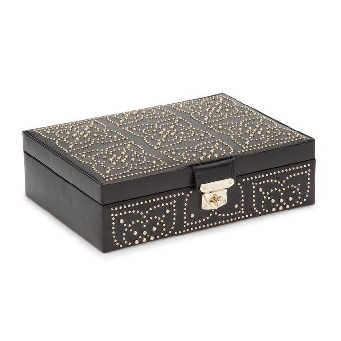 Wolf Marrakesh Flat Jewellery Box Black Leather