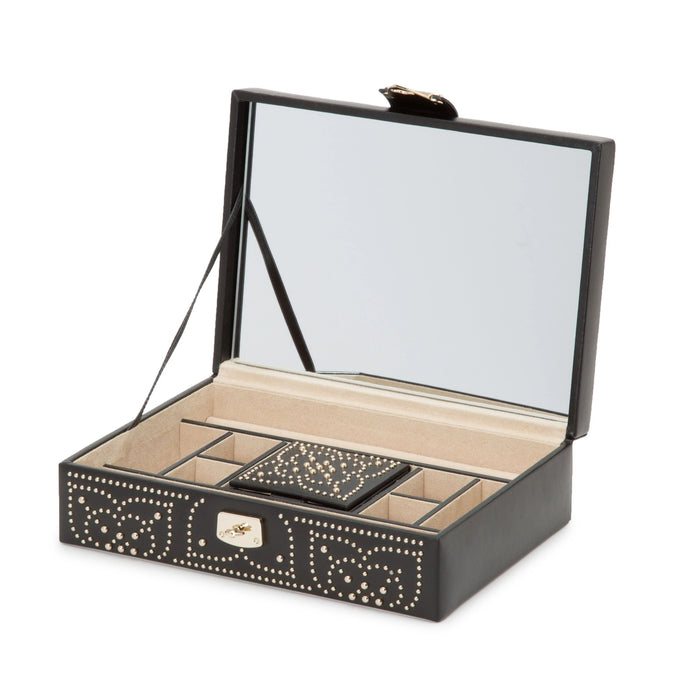 Wolf Marrakesh Flat Jewellery Box Black Leather