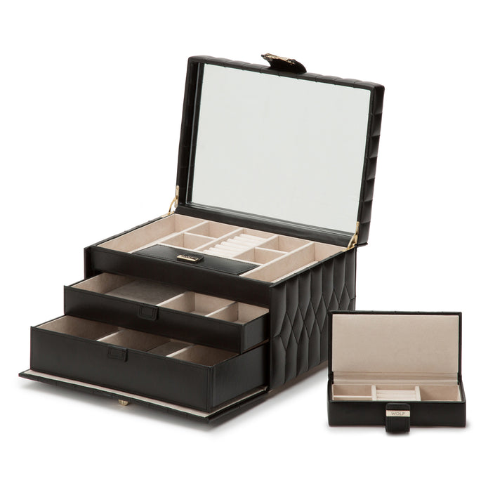 Wolf Caroline Medium Jewellery Case Black Leather.