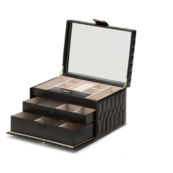 Wolf Caroline Medium Jewellery Case Black Leather.