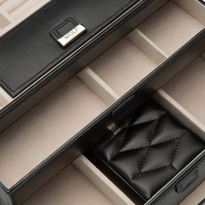Wolf Caroline Medium Jewellery Case Black Leather.
