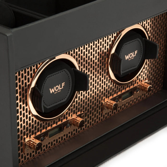 Wolf Axis Collection Copper Double Watch Winder With Storage