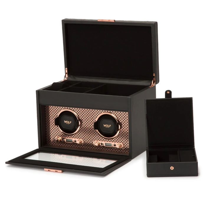 Wolf Axis Collection Copper Double Watch Winder With Storage