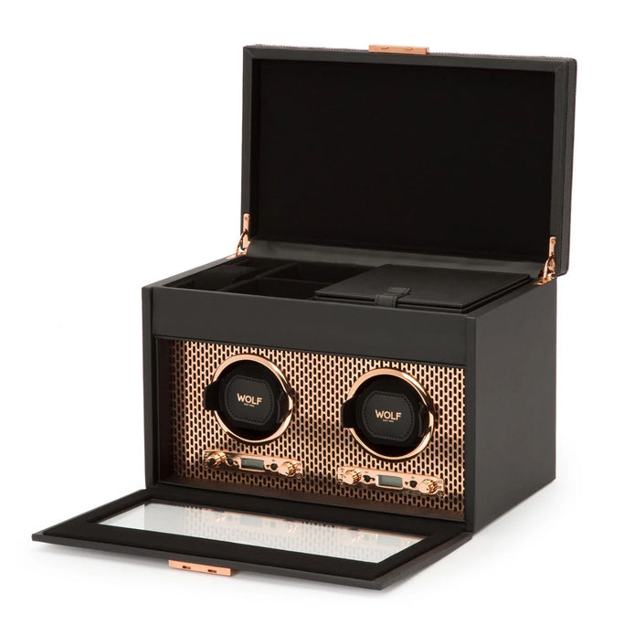 Wolf Axis Collection Copper Double Watch Winder With Storage