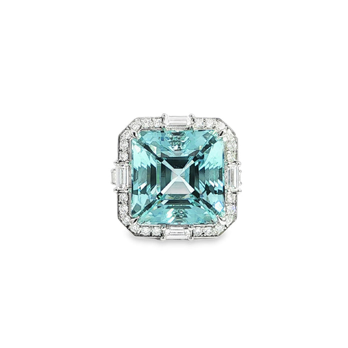 Platinum Aquamarine And Diamond Ring 3