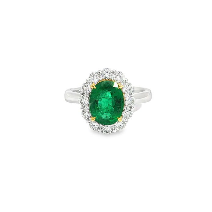 18ct White And Yellow Gold Emerald And Diamond Ring