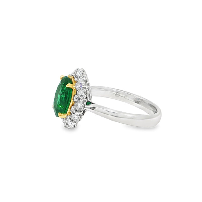 18ct White And Yellow Gold Emerald And Diamond Ring