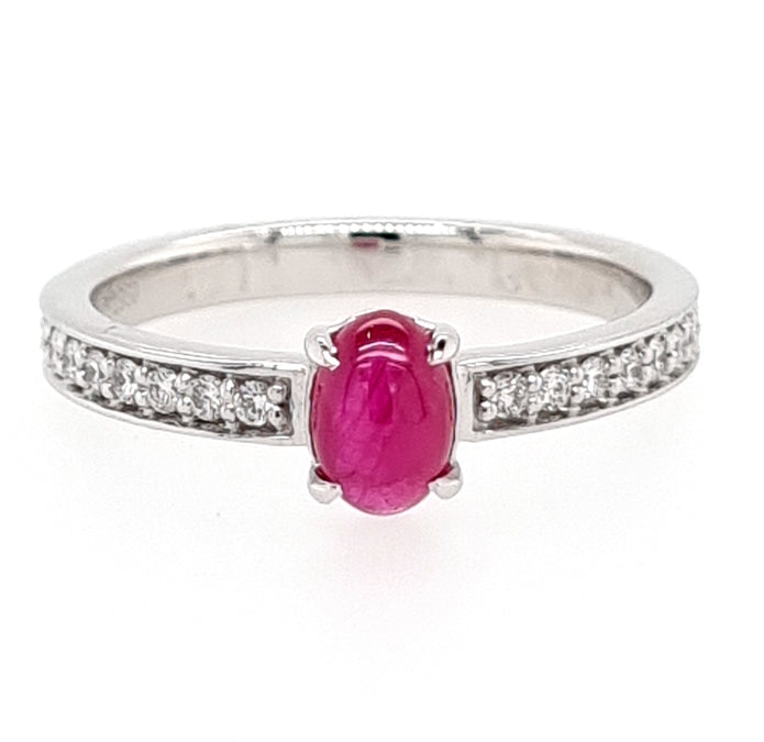 Platinum Oval Cabochon Cut Greenland Ruby And Diamond Ring