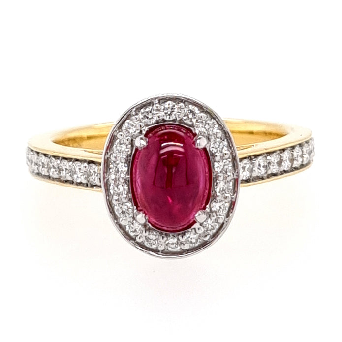 Platinum And 18ct Yellow Gold Oval Cabochon Greenland Ruby And Diamond Ring