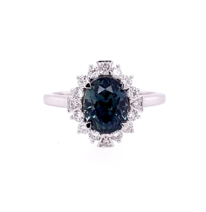 Platinum Green Sapphire and Diamond Ring