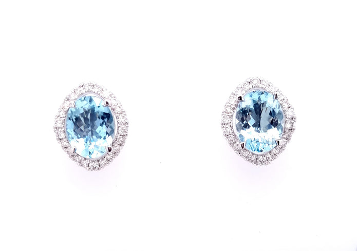18ct White Gold Aquamarine and Diamond Stud Earrings