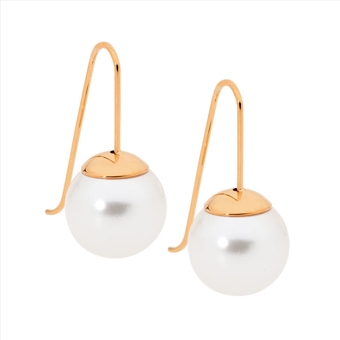 Ellani Stainless Steel Rgp Pearl Drop Earrings