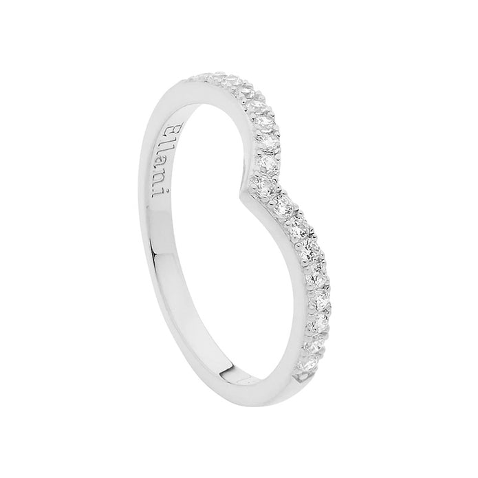 Ellani Sterling Silver White Cz V Ring