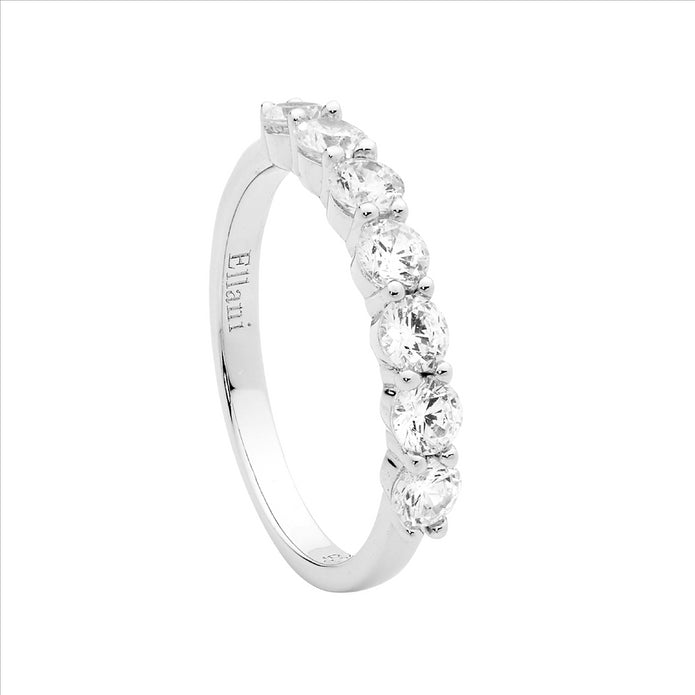 Ellani Sterling Silver Cz 7 Stone Ring