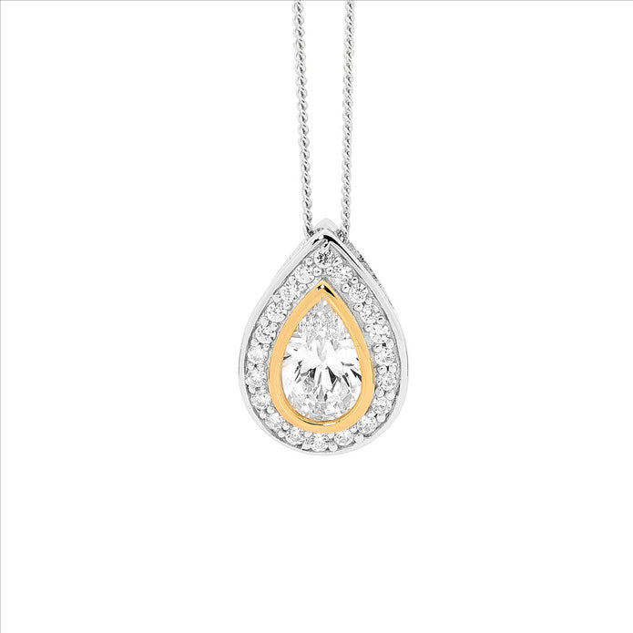 Ellani Sterling Silver Cz Pear Shaped Pendant