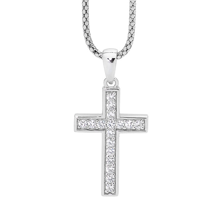 Ellani P639 Ellani Sterling Silver White Cz Cross Pendant.