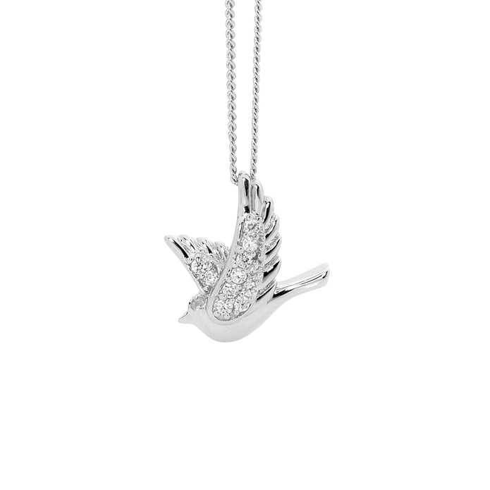 Ellani Sterling Silver Cz Dove Pendant