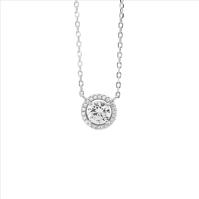 Ellani Sterling Silver Cz Solitaire Halo Pendant