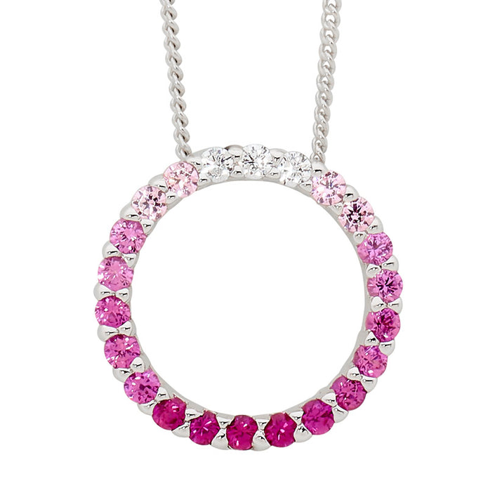 Ellani Sterling Silver Pink Cz Open Circle Pendant