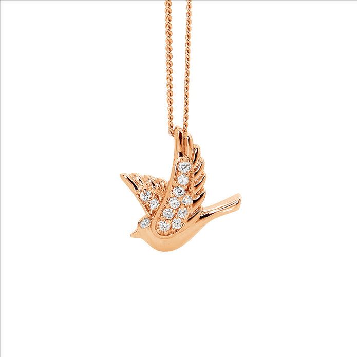 Ellani Sterling Silver Rgp Dove With White Cz's Pendant