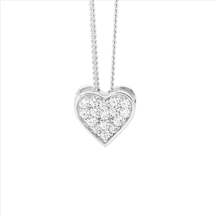 Ellani Sterling Silver Cz Pave Heart Pendant