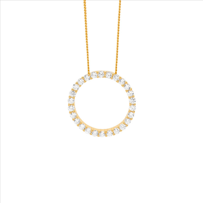 Ellani Sterling Silver Gp 15mm Cz Circle Pendant