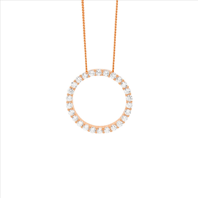 Ellani P816r Ellani Sterling Silver Rose Gold Plated 15mm White Cz Circle Pendant.