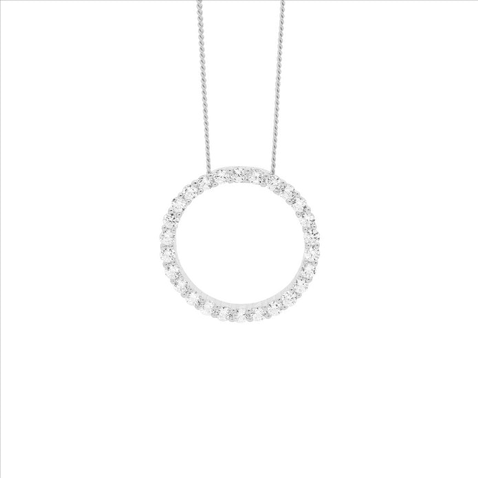 Ellani Sterling Silver 15mm Cz Circle Pendant