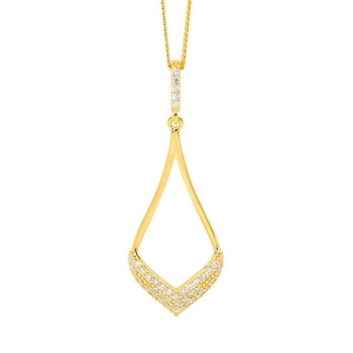 Ellani Sterling Silver 40mm Gp Cz Open Tear Drop Pendant