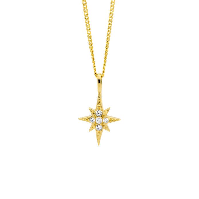 Ellani Sterling Silver Gp Cz Star Pendant