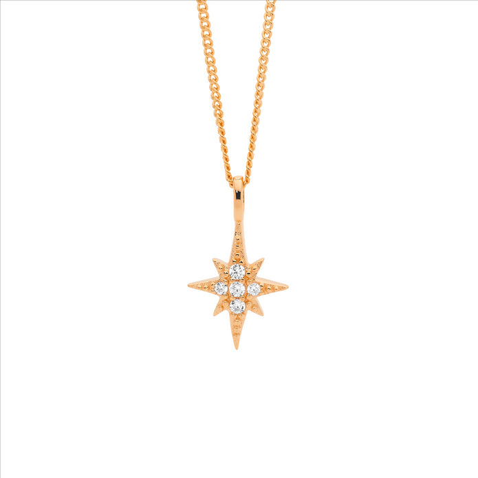 Ellani Sterling Silver Rgp Cz Star Pendant