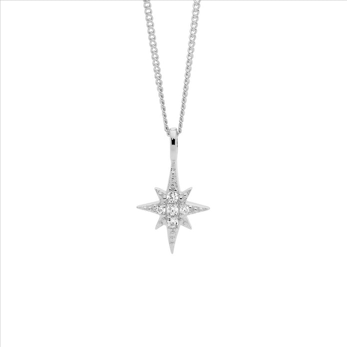 Ellani Sterling Silver Cz Star Pendant
