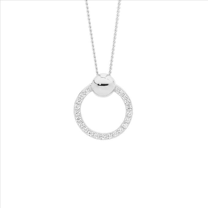 Ellani Sterling Silver Cz 13mm Open Circle Pendant