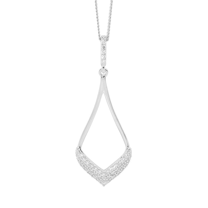 Ellani Sterling Silver 40mm Cz Open Tear Drop Pendant