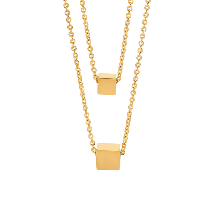 Ellani Stainless Steel Gp Double Cube Necklace
