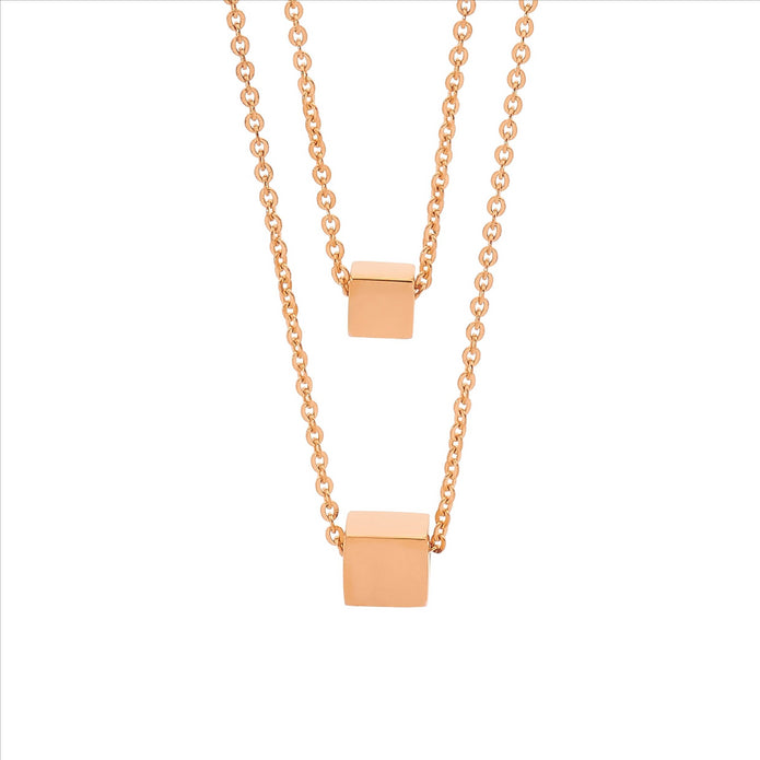 Ellani Stainless Steel Rgp Double Cube Necklace